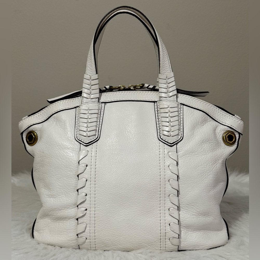 Oryany Cassie Pebbled Leather Convertible Satchel White Vanilla EUC